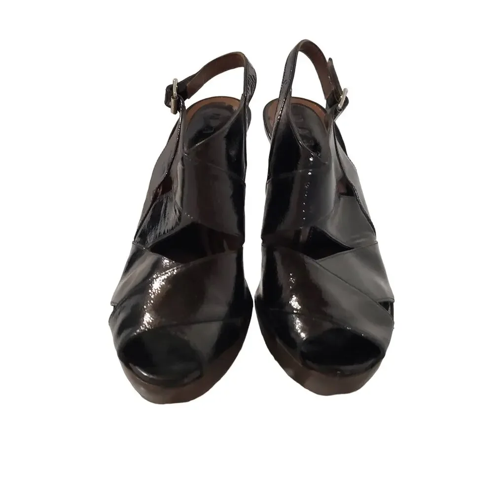 Marni Patent Leather Peep Toe Slingback Platform Sandals Womens Size 36.5 6.5 US